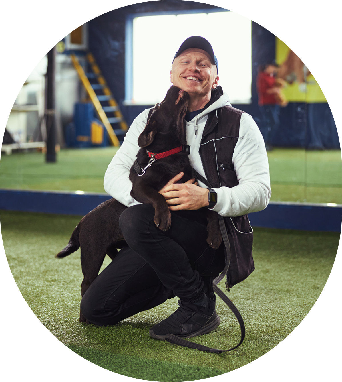 Joyful man with his pet dog